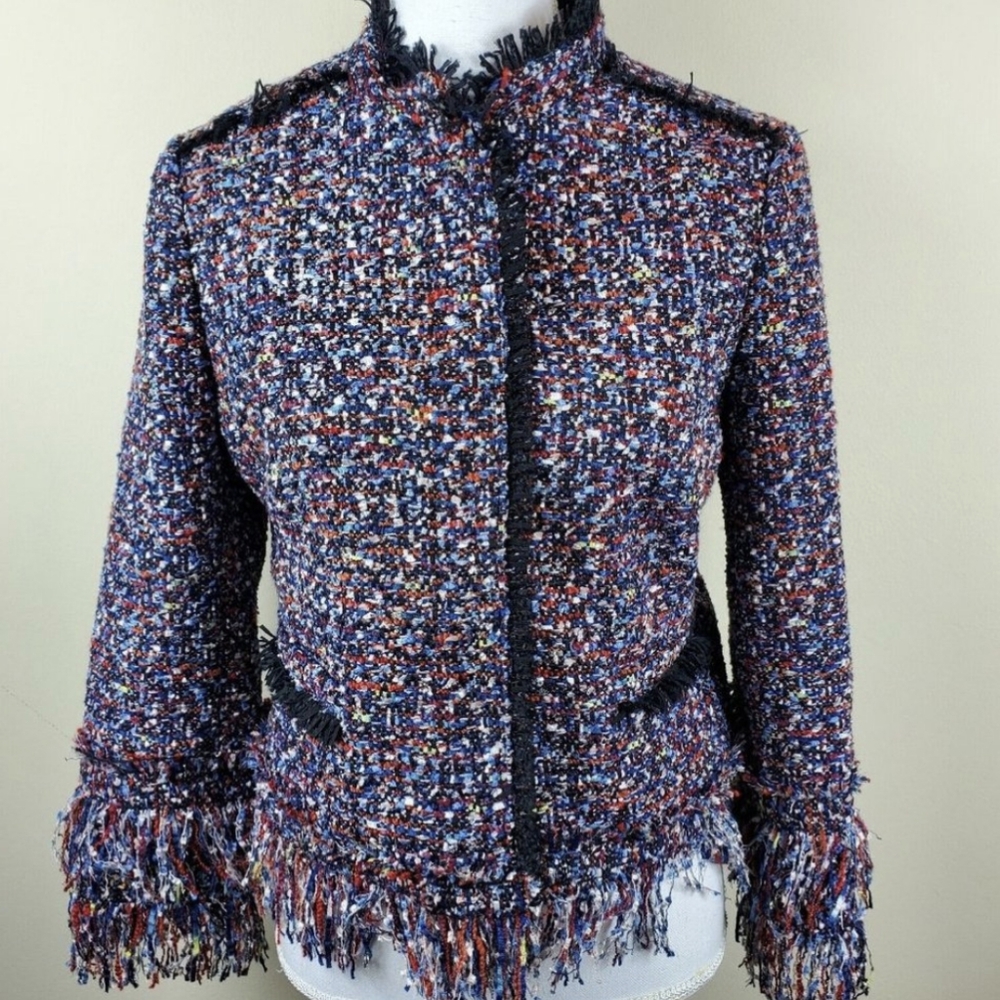 Ann Taylor Confetti Tweed Fringe Jacket Blazer XS - Picture 2 of 11